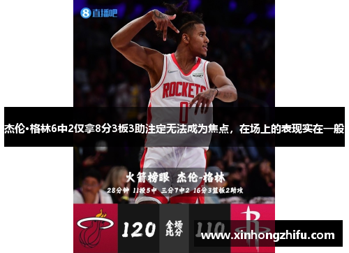 杰伦·格林6中2仅拿8分3板3助注定无法成为焦点，在场上的表现实在一般